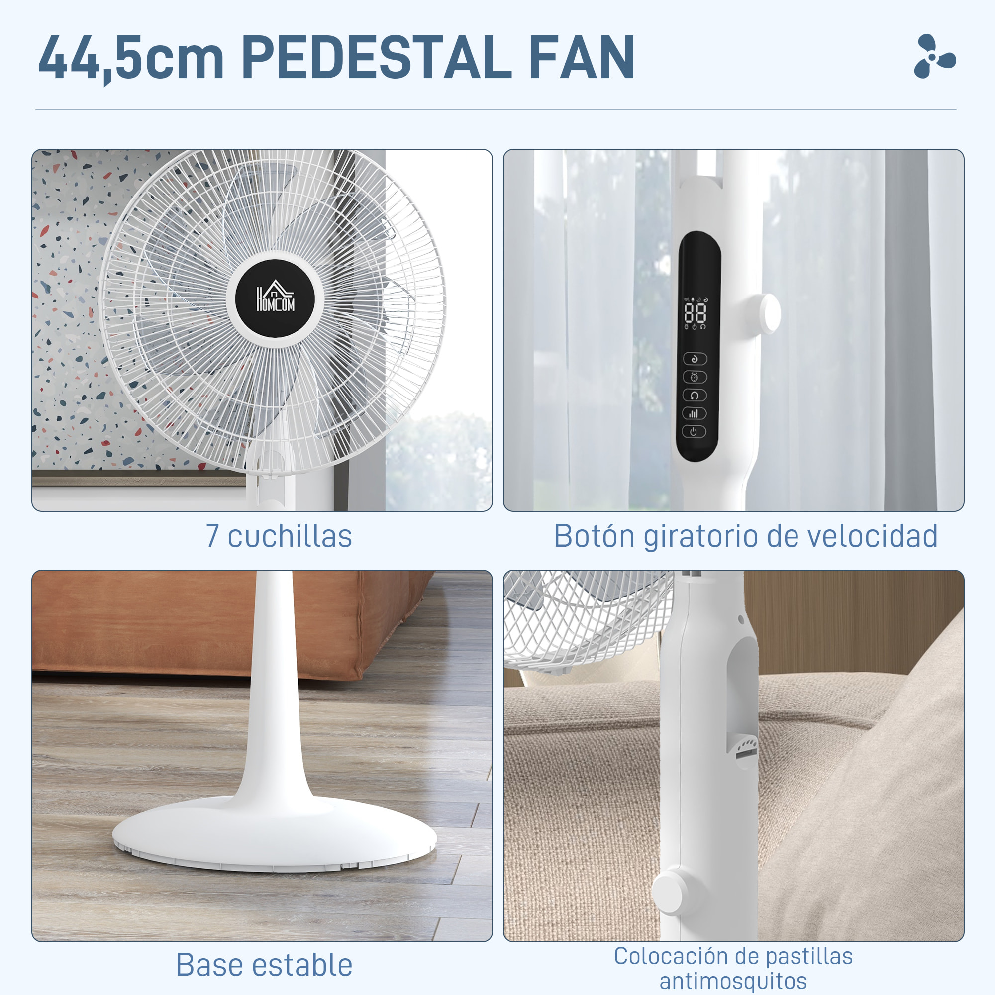 Ventilador de Pie con Mando a Distancia 40 W Ventilador de Pedestal Ajustable en Altura con 7 Aspas 28 Velocidades 3 Modos Oscilación de 75° Temporizador y Función Repelente de Mosquitos Blanco