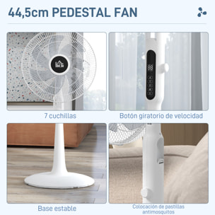 Ventilador de Pie con Mando a Distancia 40 W Ventilador de Pedestal Ajustable en Altura con 7 Aspas 28 Velocidades 3 Modos Oscilación de 75° Temporizador y Función Repelente de Mosquitos Blanco