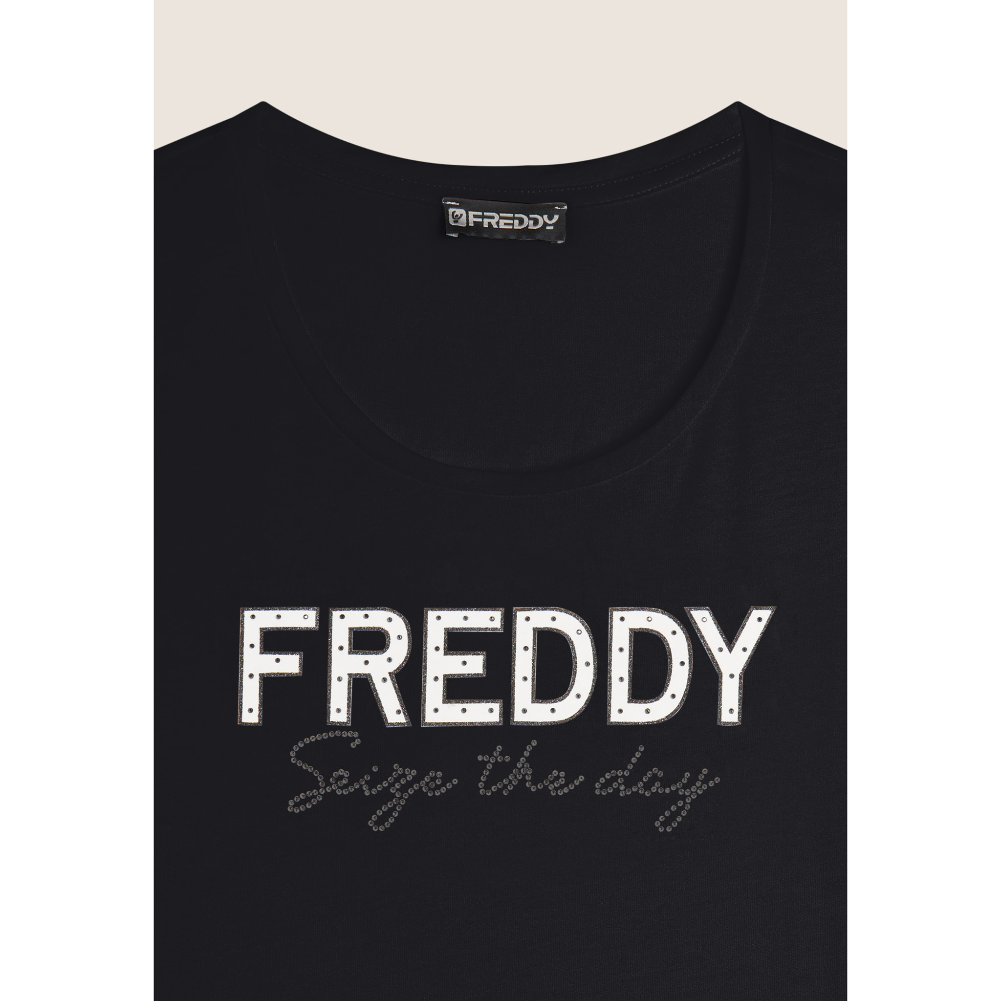T-shirt donna in jersey con Logo FREDDY in Strass