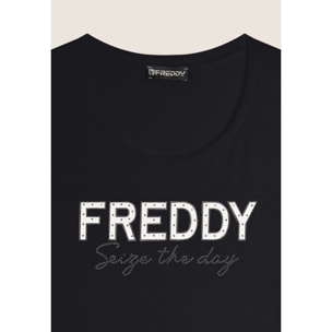 T-shirt donna in jersey con Logo FREDDY in Strass