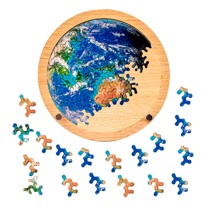 Puzzle e cornice in legno con 34 pezzi. Design Terra.