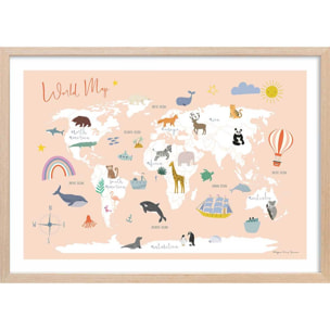 Affiche enfant exploration  Affiche + cadre en bois - Chêne