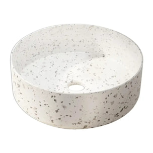 VASQUE TERRAZZO GRIS - Diam 35cm x 12cm - RONDE EN CERAMIQUE BLANC MAT