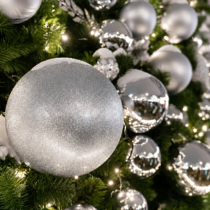 Set de 42 bolas de navidad de cristal plata, en varios tamaños y acabados