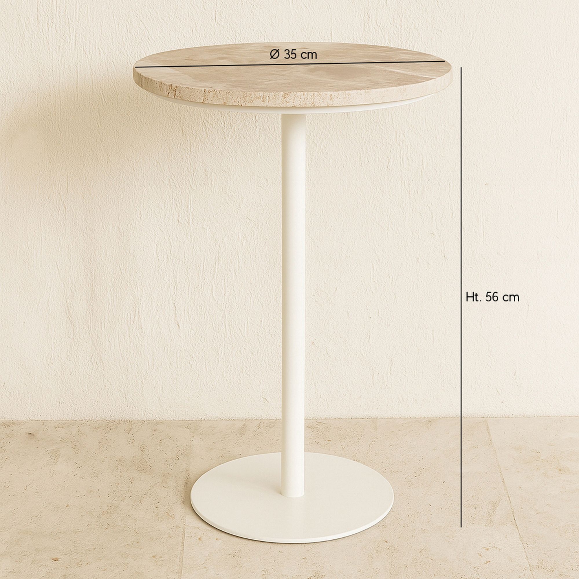 Meuble d'appoint en métal blanc et plateau en travertin TRAVI