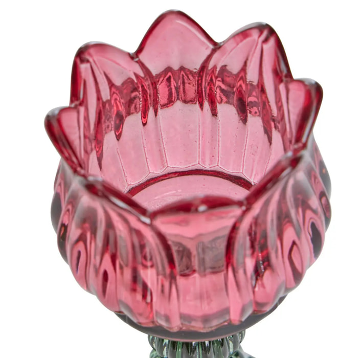 2 Photophores Fleurs Rose et Blanche 8x8x17cm