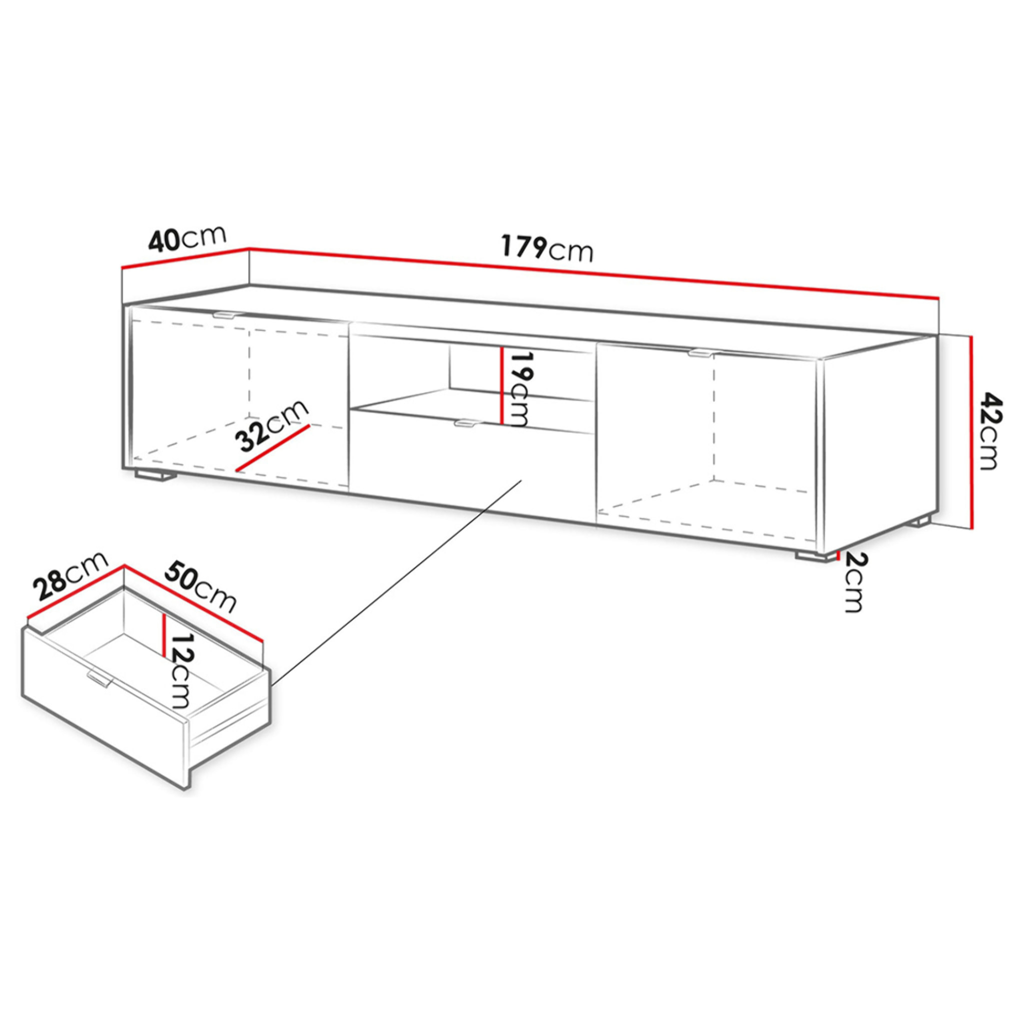 Judy - meuble tv 179 cm - 2 portes, 1 tiroir et 1 niche - Bois