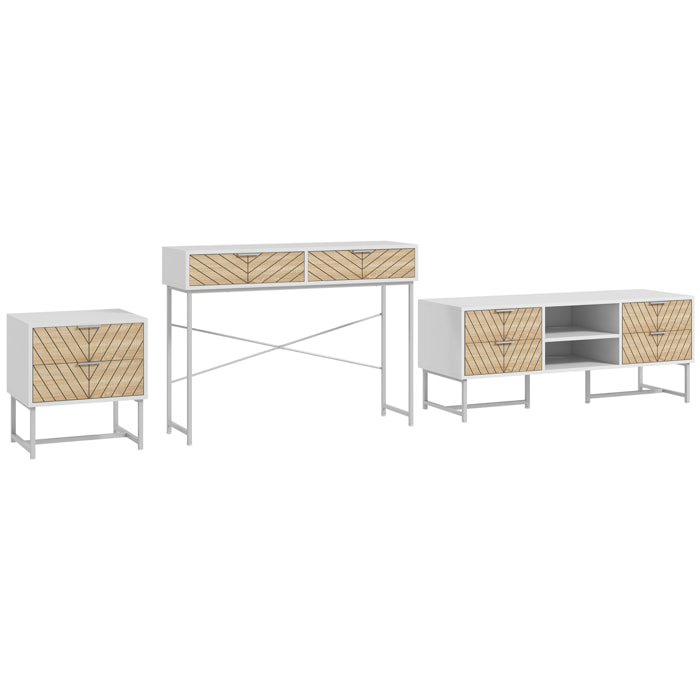 Conjunto para el Hogar Incluye 1 Mueble de TV para Televisores de hasta 47 Pulgadas 1 Mesa de Consola y 1 Mesita Auxiliar con 2 Cajones Blanco y Roble