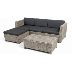 MILLY Salon de jardin 4 places en résine tressée gris et noir