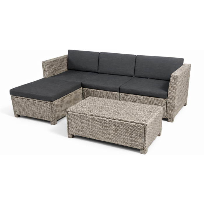 MILLY Salon de jardin 4 places en résine tressée gris et noir