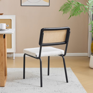 Lot de 2 chaises noires, cannage et tissu bouclé - PAULA