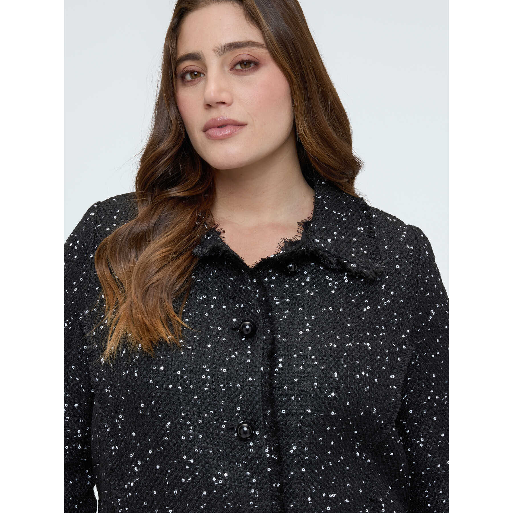 Fiorella Rubino - Giacca con paillettes e dettagli sfrangiati - Nero