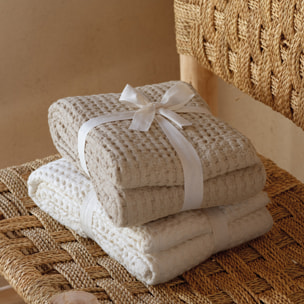 Plaid en coton gaufré - Ecru