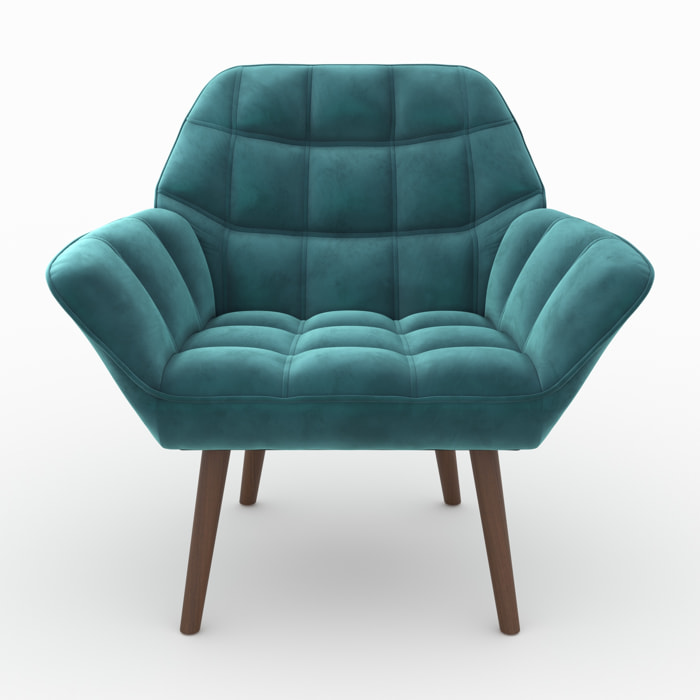 Fauteuil Simba en velours bleu canard