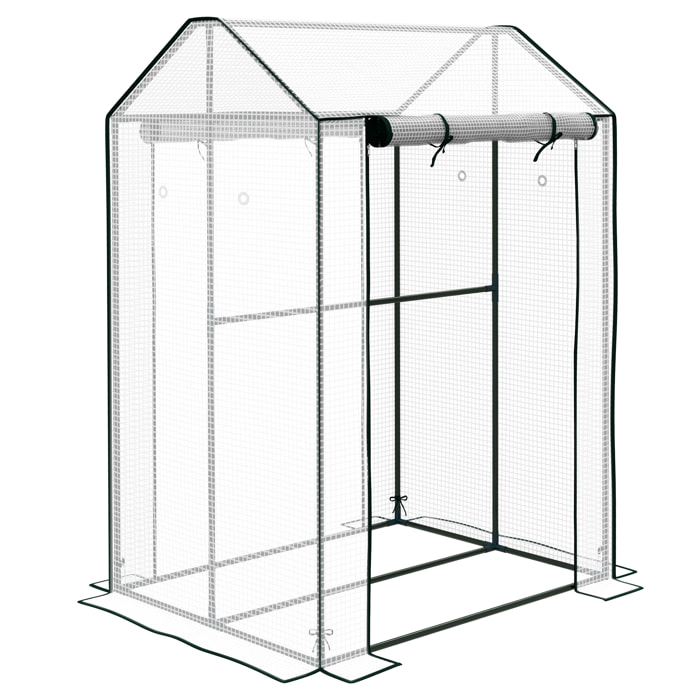 Serre de jardin 0,8 m² - 2 espaces, 2 portes enroulables - acier PE transparent