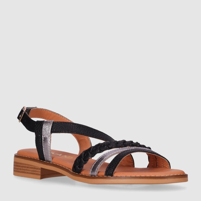 Sandalias de Piel - Negro - Tacón: 1 cm