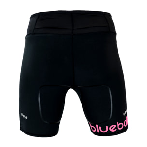 MALLAS DE COMPRESIÓN RUNNING PARA MUJER DE LARGO CORTO BLUEBALL EN NEGRO CON LOGO ROSA