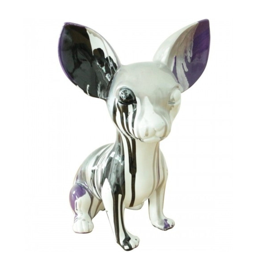 Statuette chien chihuahua gris en résine H30cm - KIKI