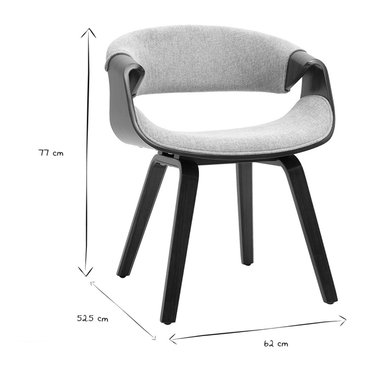 Chaise design en tissu effet velours texturé gris et bois foncé ARAMIS