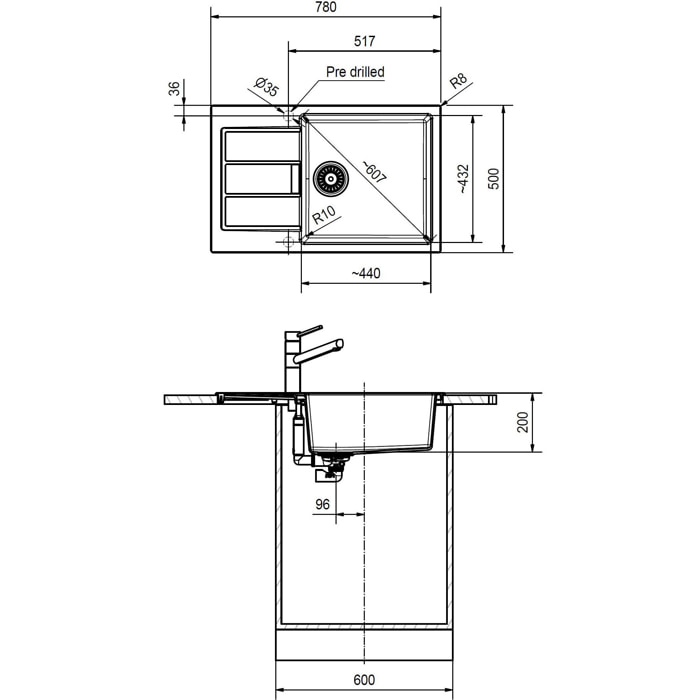 SIRIUS - 2.0 S2D 611-78 Tectonite® Evier à encastrer avec bac XL Blanc