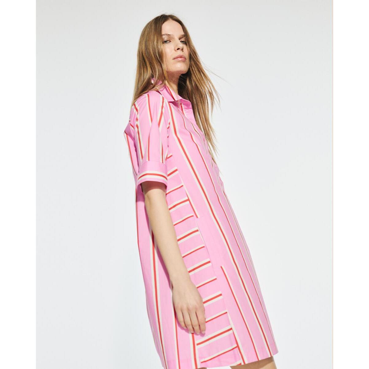 Abito Camicia a Righe Maniche Corte