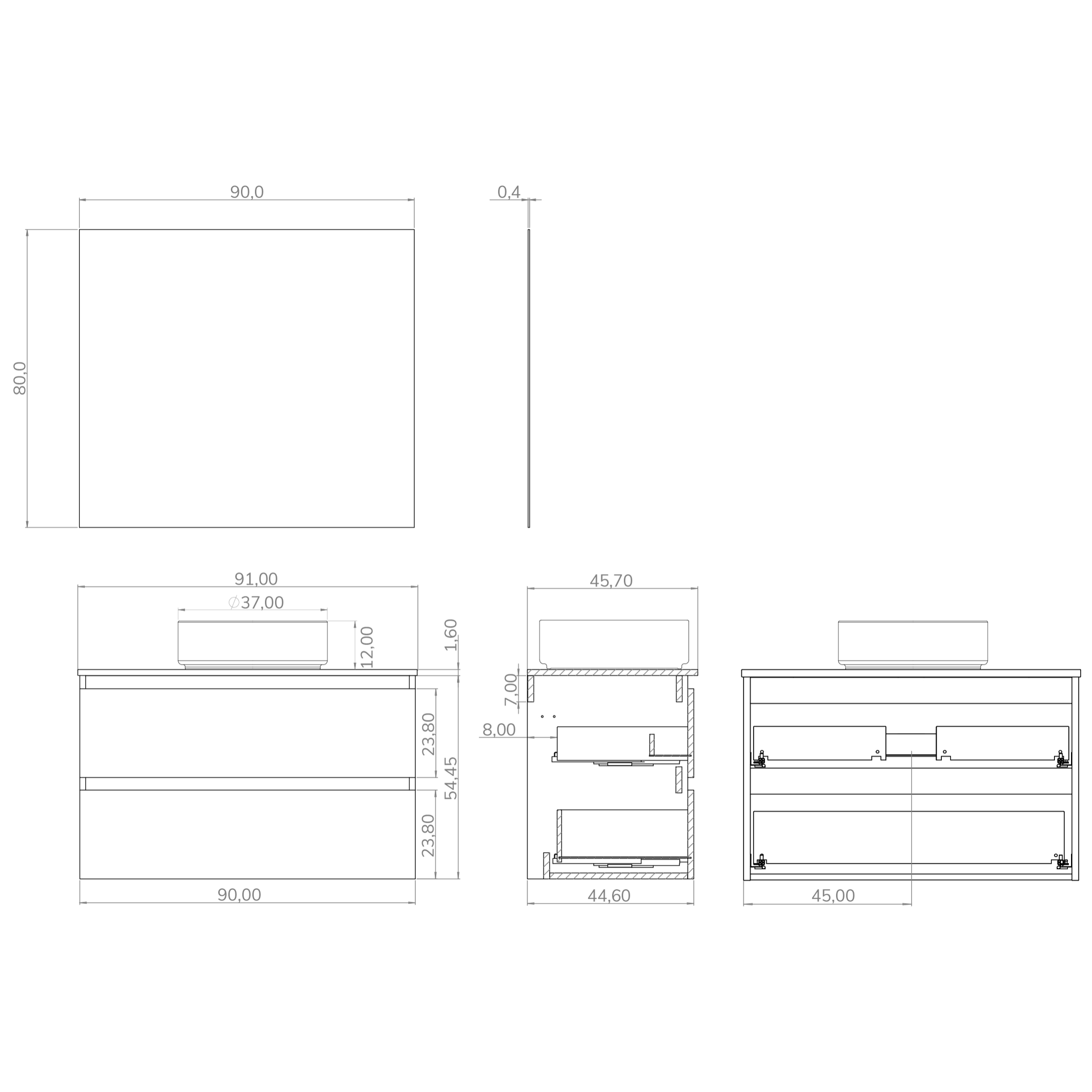 Ensemble de salle de bain IRONA 2C TOP, 90cm, comprend lavabo et miroir