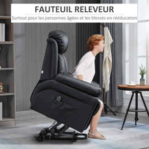 Fauteuil releveur inclinable avec repose-pied ajustable - fauteuil de relaxation électrique - revêtement synthétique noir