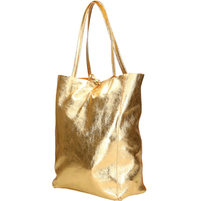Chicca Borse - Borsa a Spalla Shopper Donna in Vera Pelle - Colore Oro