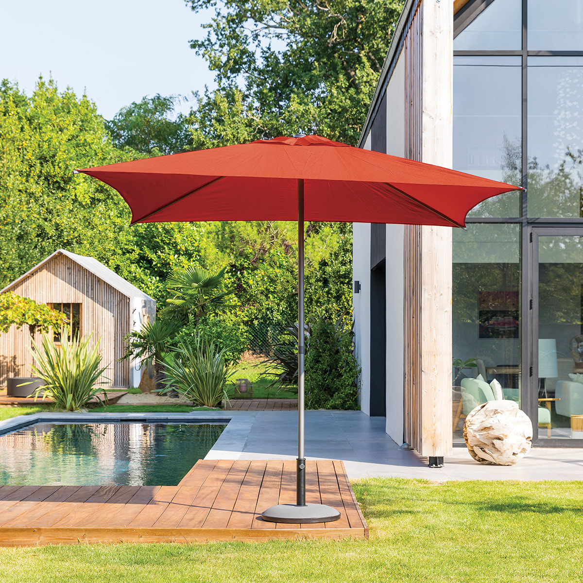 Parasol droit carré "Soya" Ambre 2,5 x 2,5m en acier et polyester