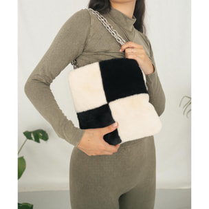 Bolso blanco y negro de pelo