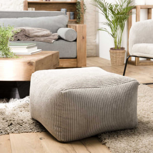 ALBANE - Pouf carré 57x57cm tissu velours côtelé gris perle