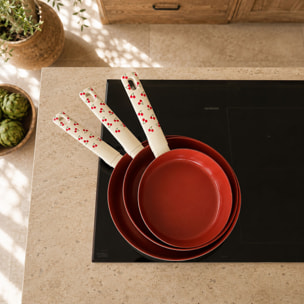 Set de 3 poêles en aluminium et motif cerise rouge CERISE