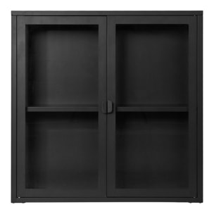 Vetrina Brisbane a muro con 2 ante in vetro, acciaio nero 80×18×80 cm