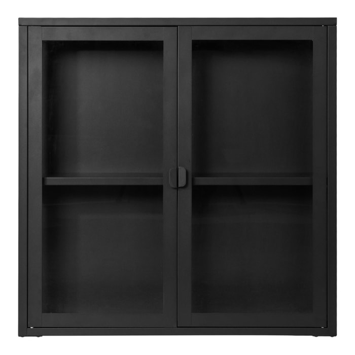 Vetrina Brisbane a muro con 2 ante in vetro, acciaio nero 80×18×80 cm