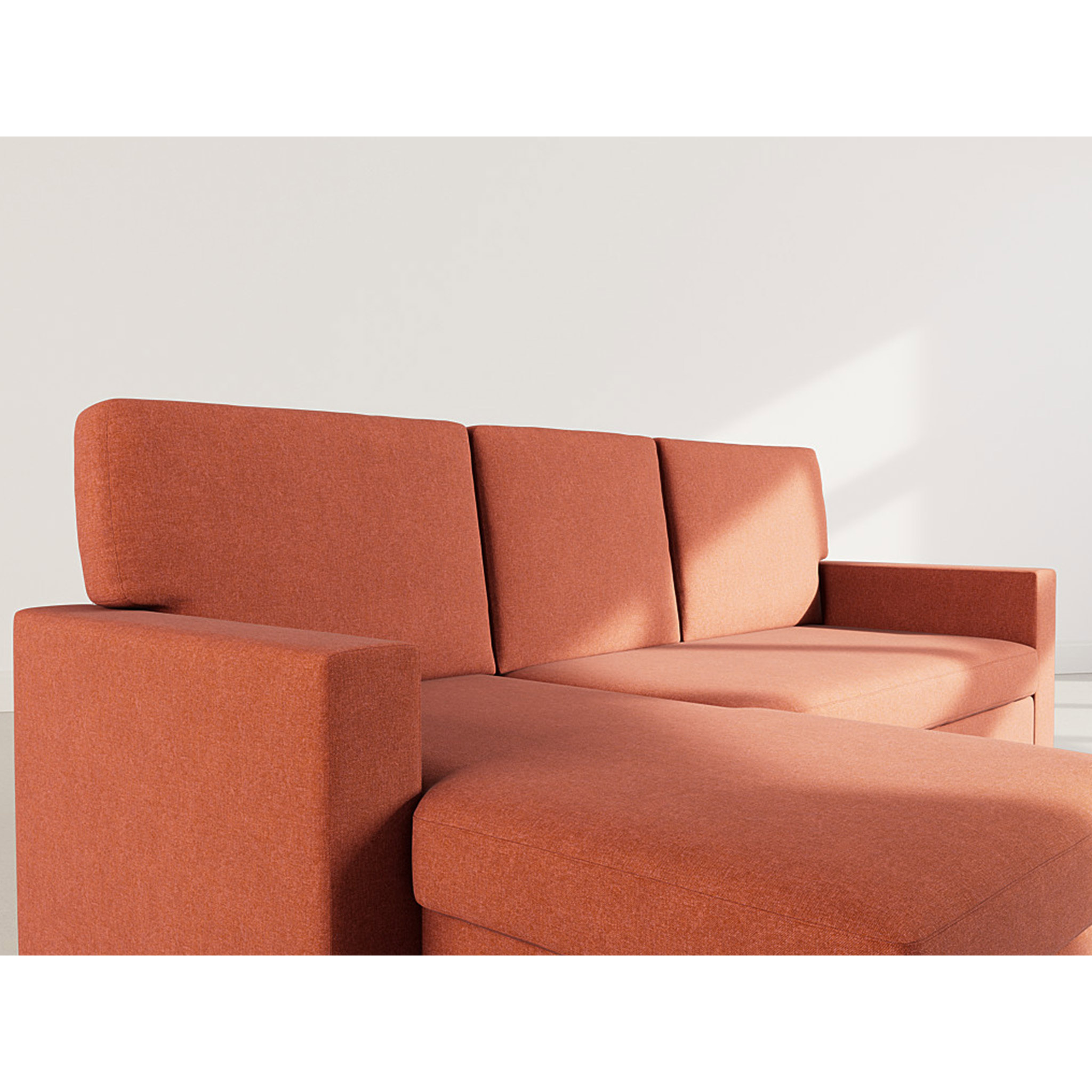 Meiya - canapé d'angle réversible 4 places convertible avec coffre en tissu - Terracotta