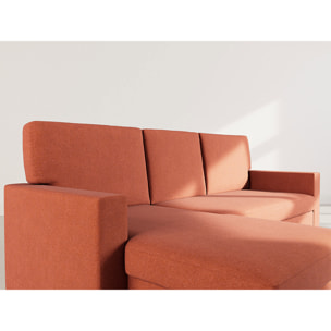 Meiya - canapé d'angle réversible 4 places convertible avec coffre en tissu - Terracotta