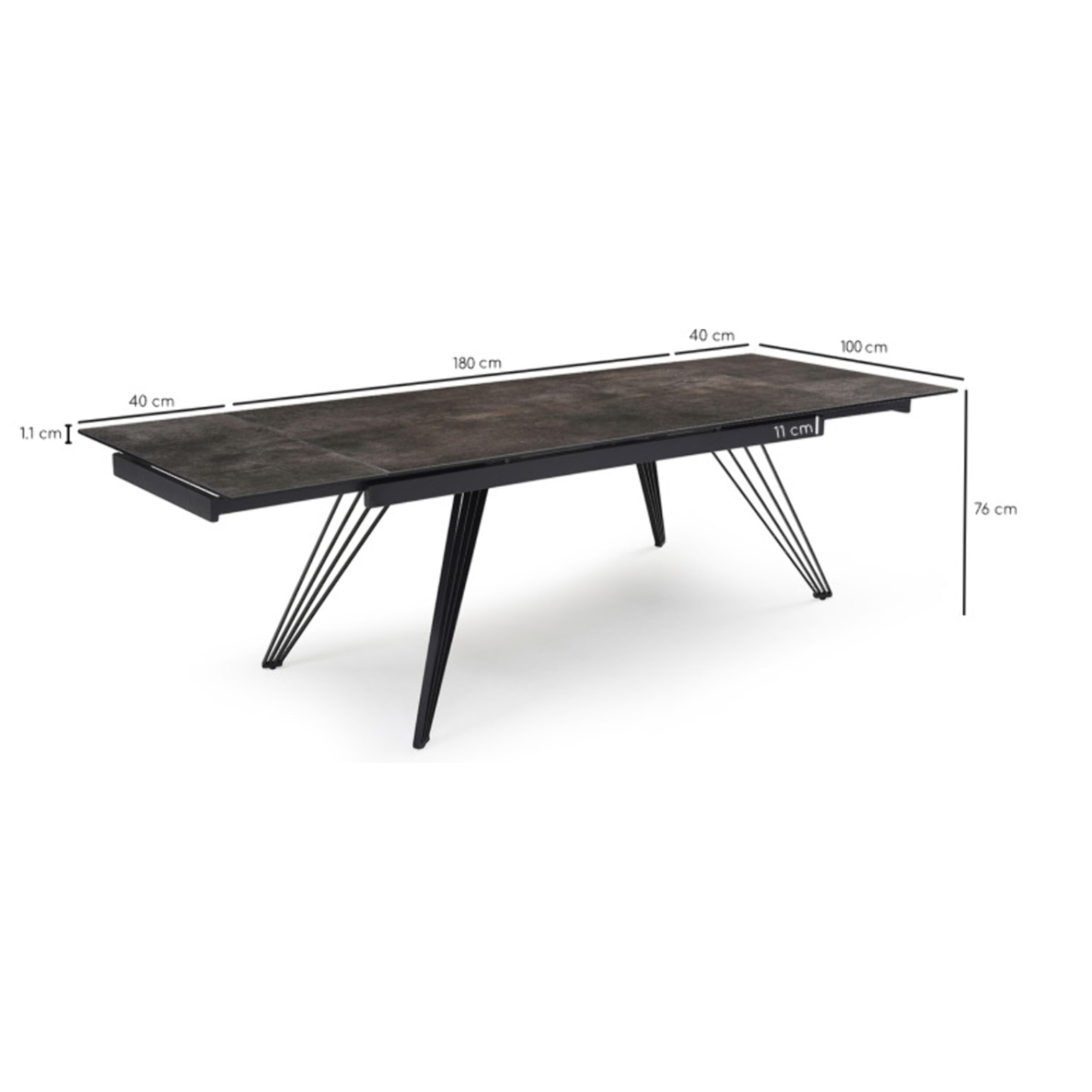 Table extensible céramique grise 180/260 cm pieds métal - UNIK