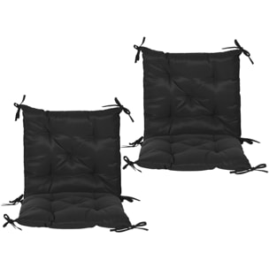 Conjunto de 2 Cojines para Silla Cojines para Jardín Colchones de Banco con Respaldo 6 Cordones de Fijación 50x98x8 cm Negro