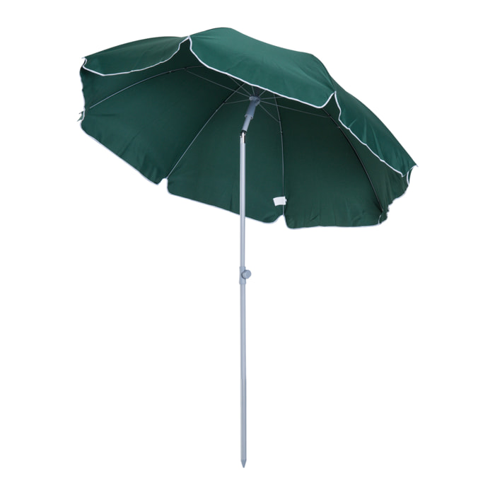 Sombrilla de Playa Diá¡metro Ø200cm con Techo Inclinable Poste Desmontable Verde
