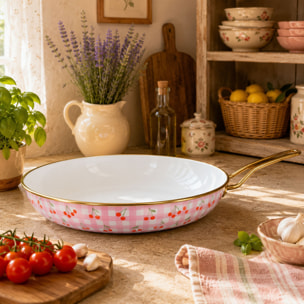 Poêle 28cm en acier émaillé avec motif cerise - tous feux VICHY