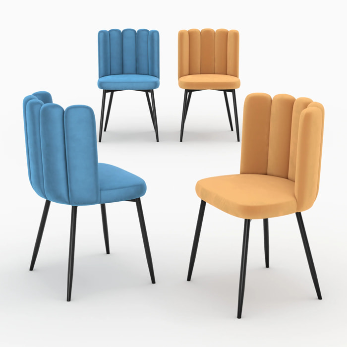 Pack 4 chaises en velours bleu et jaune - Rosy