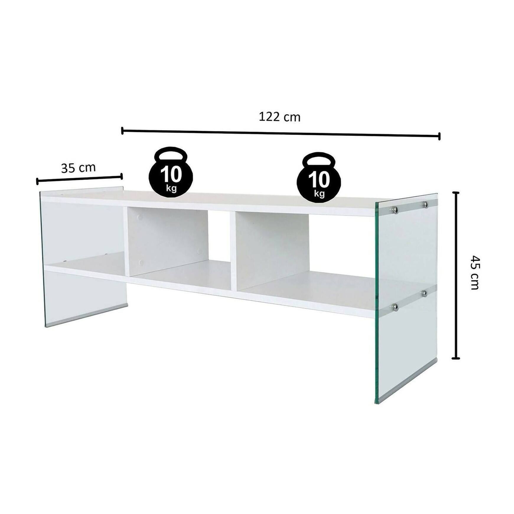 Mobile porta TV Dbennace, Credenza da soggiorno, Armadio basso per TV, Base parete attrezzata, 120x35h45 cm, Bianco