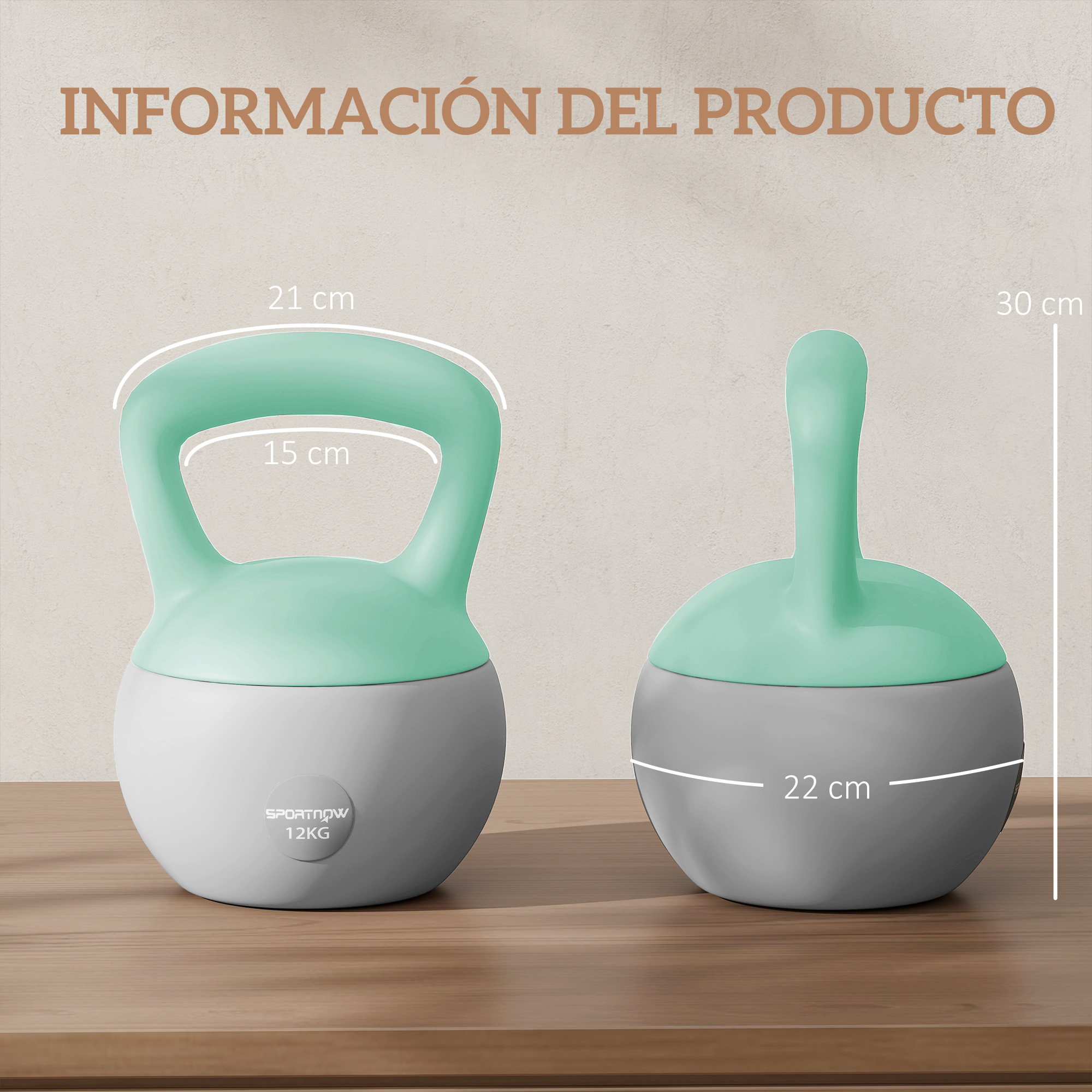 Pesa Rusa 12 kg, Soft Kettlebell Relleno de Arena Metálica y Mango Antideslizante, para Entrenamiento Culturismo en Casa, Gimnasio, Verde Menta y Gris