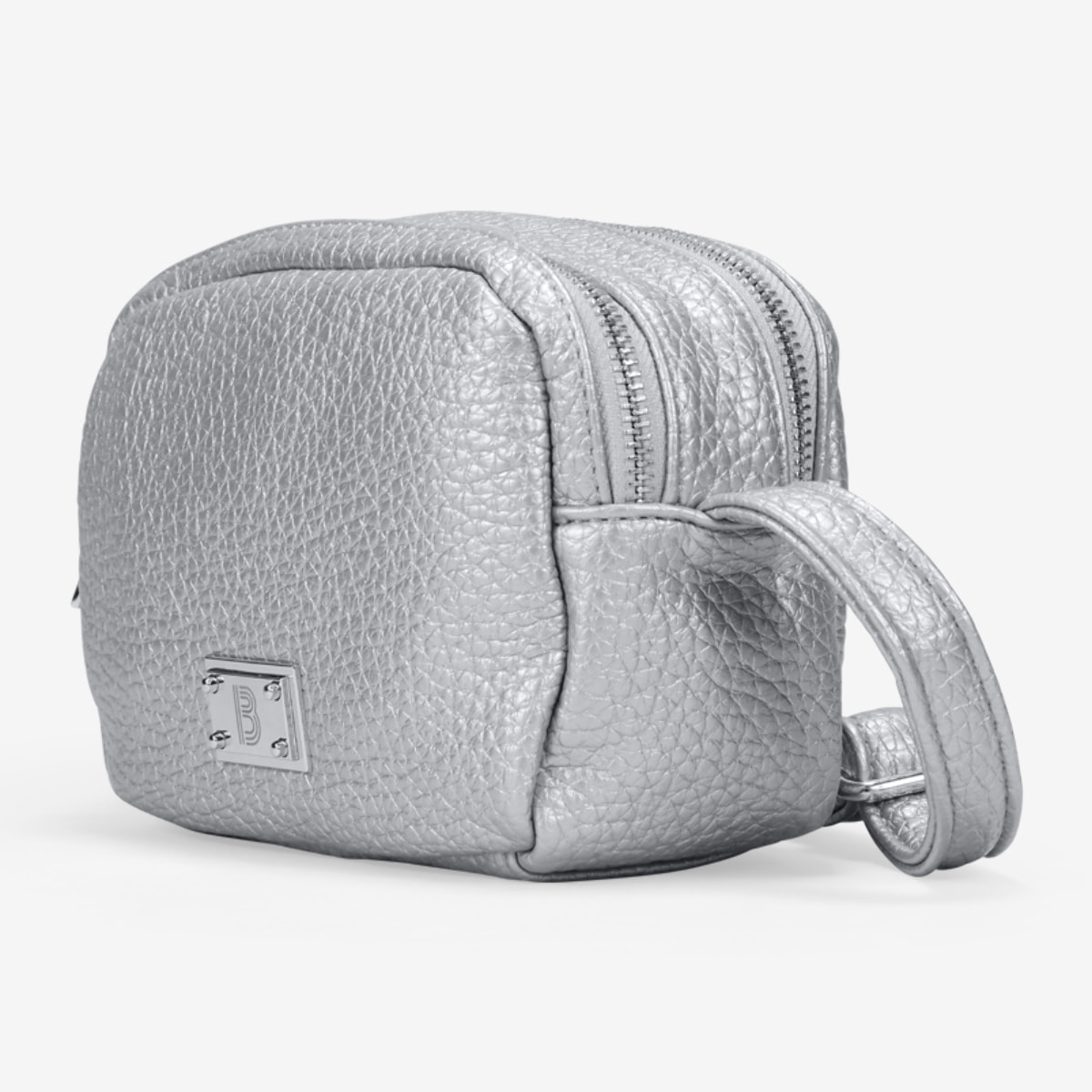 Bolso bandolera plateado con doble cremallera