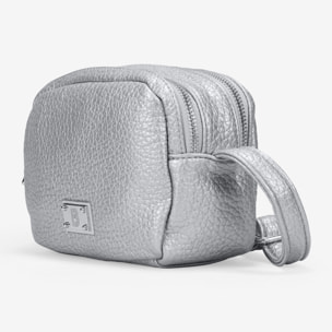 Bolso bandolera plateado con doble cremallera