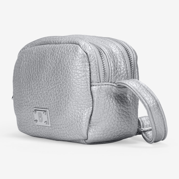 Bolso bandolera plateado con doble cremallera