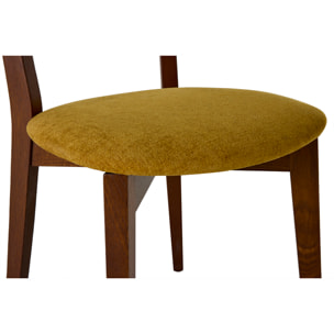 Chaises vintage en bois foncé chêne et tissu effet velours jaune moutarde (lot de 2) LUCIA