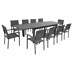 Salon de jardin extensible 10 places de 180/300cm en textilène gris - aluminium anthracite VENEZIA
