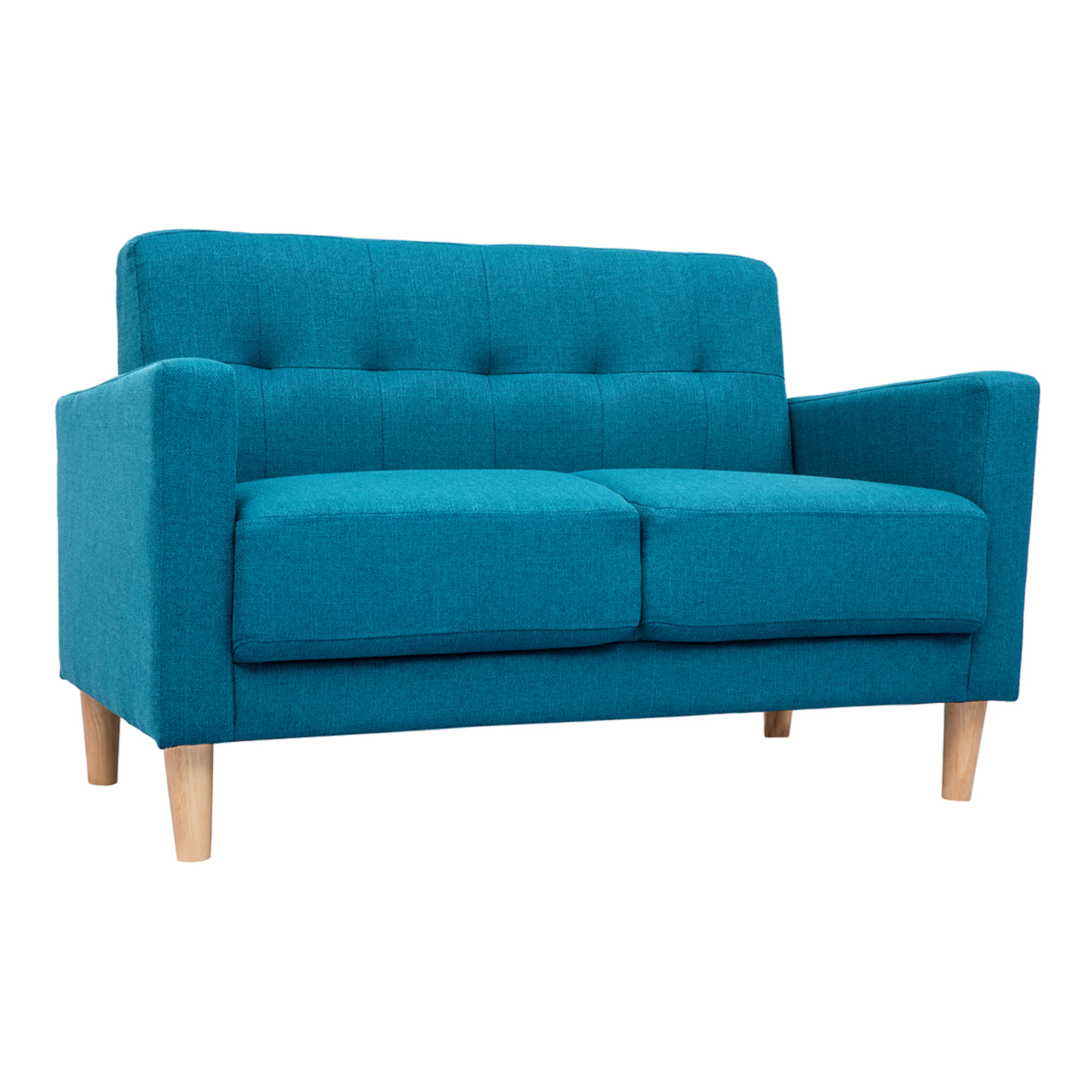 Canapé scandinave 2 places en tissu bleu canard et bois clair MOON