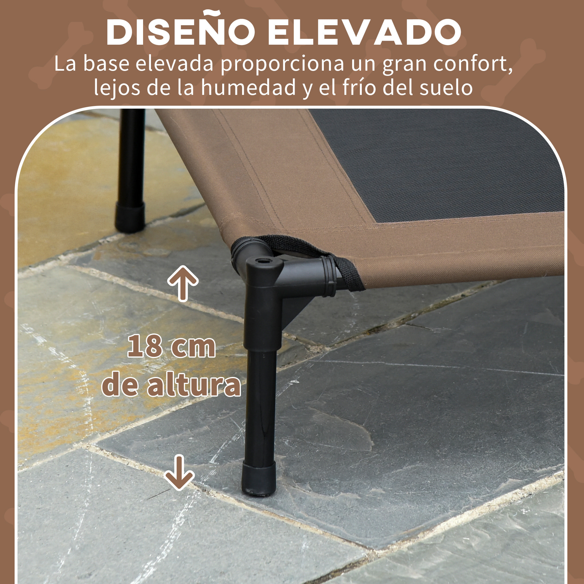 Cama Elevada para Mascotas Portátil con Toldo Extraíble Tela Transpirable al Aire Libre para Interior y Exterior 76x61x73 cm Café